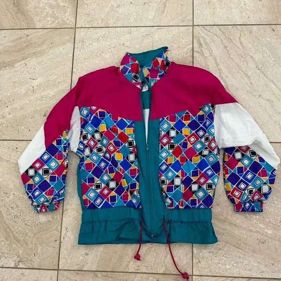 Vintage 1980s Sunterra Track Jacket  PM Vibrant Geometric Bright Retro Jacket - Picture 1 of 4